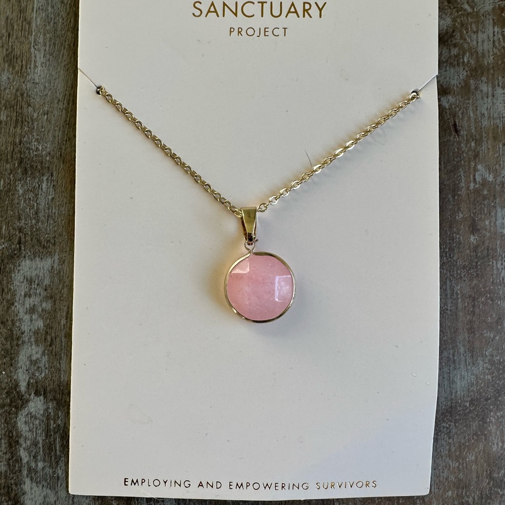 Sanctuary Project Rose Quartz Gold Pendant Necklace NWT Dainty Gemstone